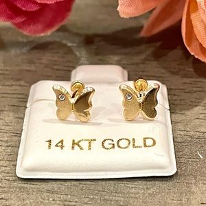 Solid Yellow Gold 14 Karat Butterfly Cz 8x8  mm Earring
100 %Pure 14 k